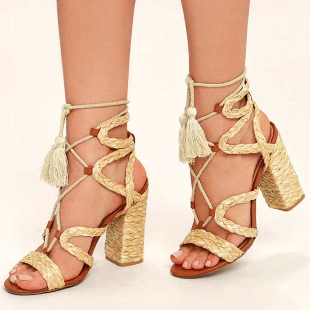 MIA Gigi Lace-Up Raffia Heels